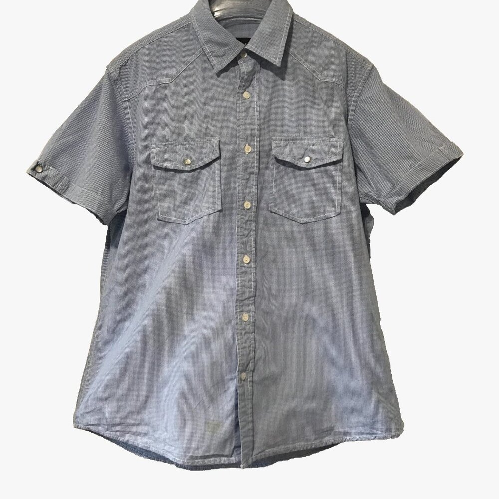 Paper Denim & Cloth 100% Cotton Checkered Collared Button Down Blue Men's Large